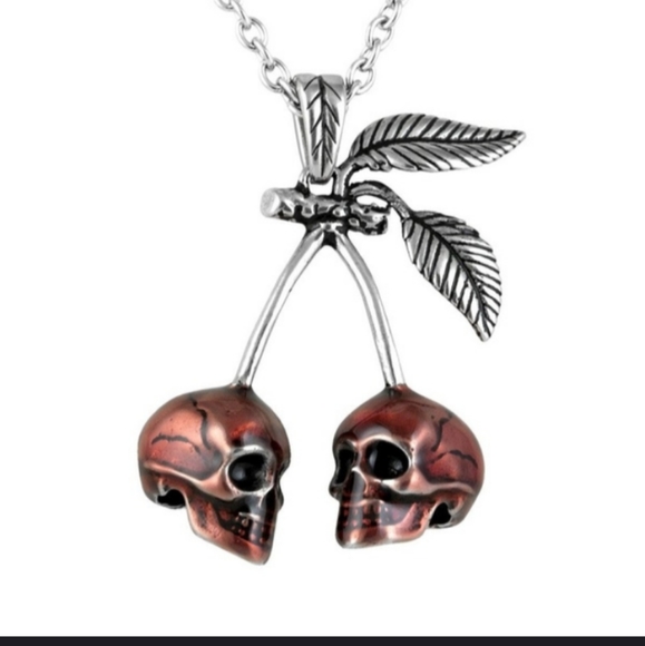 LAST 1!! HP! NWT Punk Red Skull Cherries Necklace!